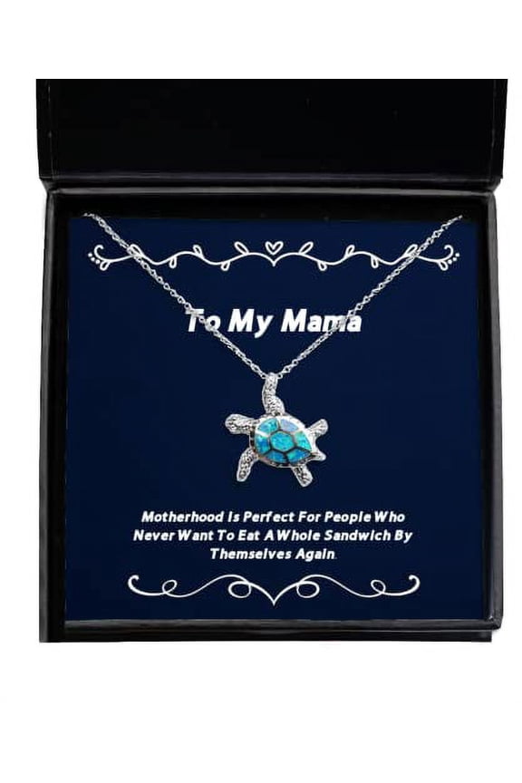 Brilliant Mama Gifts, Motherhood is Perfect for People Who Never Want to Eat A Whole, Fun Opal Turtle Necklace for Mom from Daughter