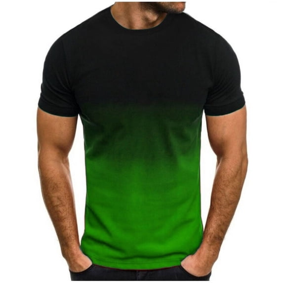 Brilliant Mens Shirts Clearance under $5.00 Mens Slim T-Shirt Contrast Color Tee Gradient Short-Sleeve Summer Tops CrewNeck Casual Shirts Workout Tshirts Green XXXL