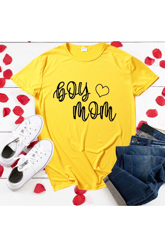 Brilliant Mother's Day Gift Plus Size Women Lady Mom Boy Mom Print Short Sleeve Shirt Summer L