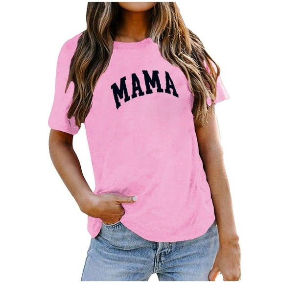 Brilliant Mother's Day Gift Plus Size Women Lady Mom Printed Loose T-Shirt Short Sleeves Blouse Round-Neck Casual Tops Summer XXL