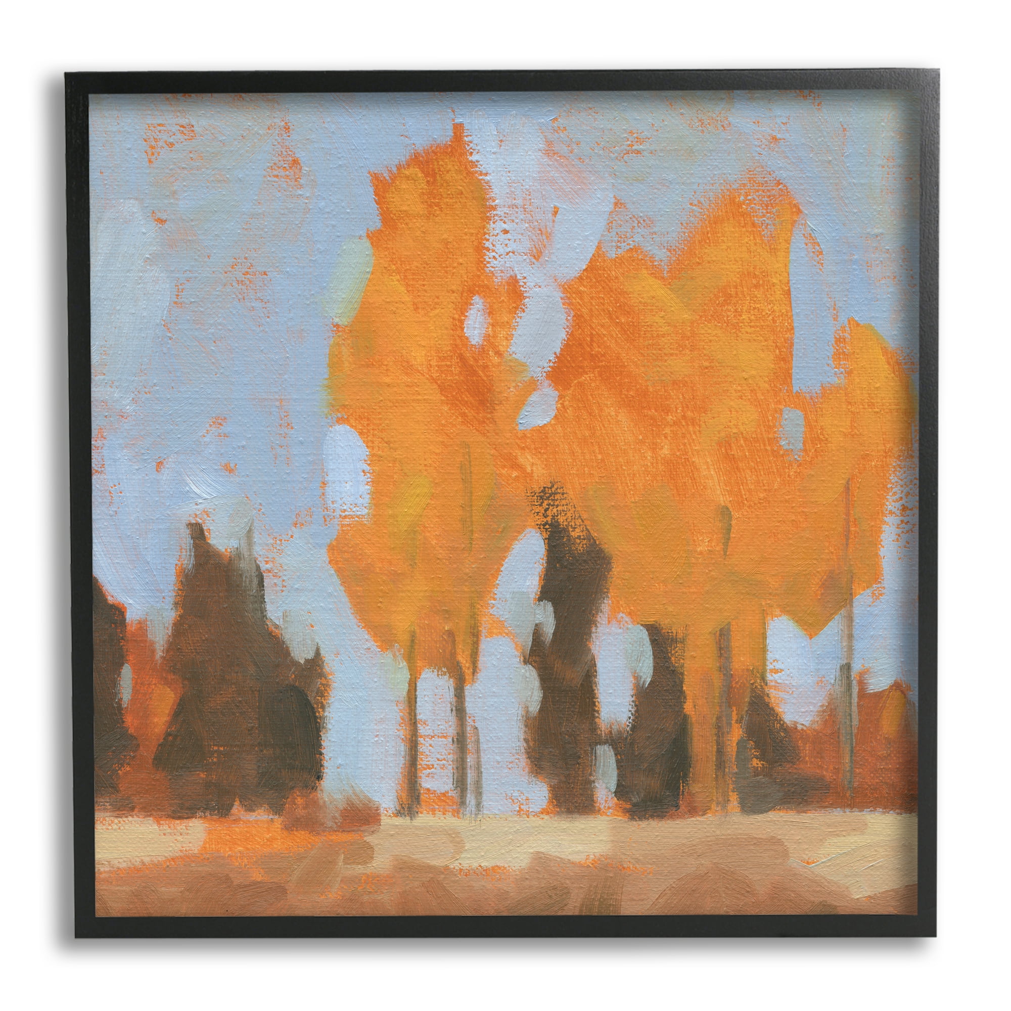 Brilliant Orange Leaves Golden Season Trees Abstract Landscape Abstract Framed Art Print Wall Art, 17x17