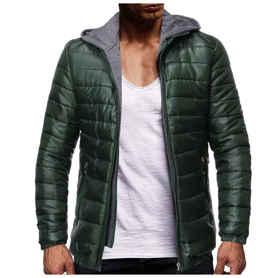 Brilliant Overalls for Men Plus Size Winter Clearance Youth Zipper Thicken Hooded Collar Solid Color Casual Black Cotton Jacket