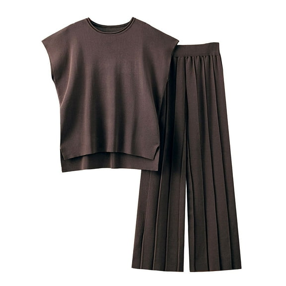 Brilliant Pants for Women Plus Size Wide Leg Women's Fashion Versatile Round Neck Long Sleeve Loose Pants Set for Women Brown S