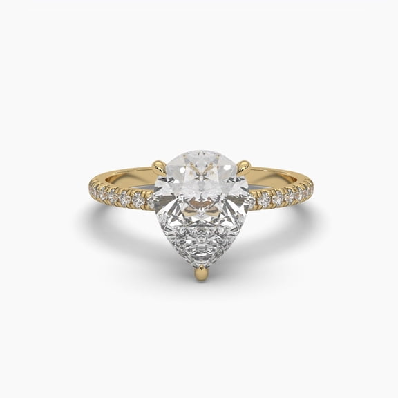 Brilliant Pear Cut Solitaire Moissanite 18k Pave Petite Ring