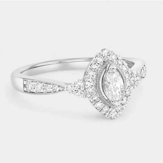 Brilliant Plated White Gold 1 Ct Moissanite Diamond Ring Marquise Halo Engagement Ring Women's Silver Twist Ring