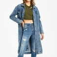 thumbnail image 1 of Brilliant Plus Size Clearance Long Denim Jackets for Women Denim Jackets Women's Mid Length Casual Handsome Distressed Long Trench Coat Blue S, 1 of 8