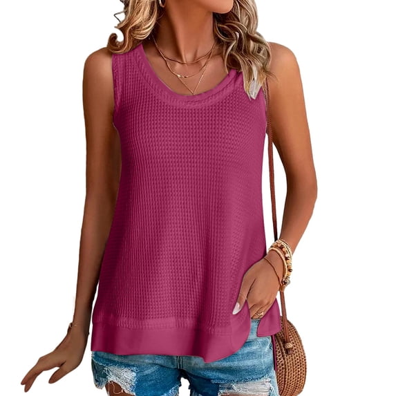 Brilliant Plus Size Clearance Summer Women's Casual Solid Color Round Neck Sleeveness Tops Loose Vests Pink XL