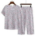 thumbnail image 1 of Brilliant Plus Size Sleepwear Summer Two Piece Set Short Sleeve Round Neck Pajama Set Printed Tops Pants Set, 1 of 3