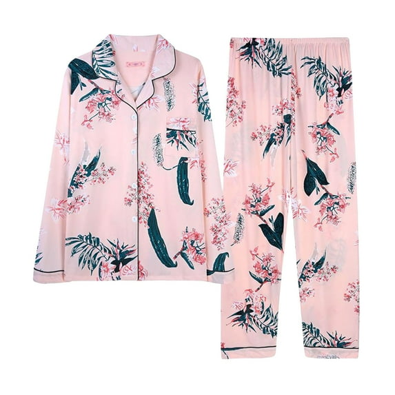 Brilliant Plus Size Sleepwear Women's Button Casual Long Sleeve Tops Loose Printing Pants Home Clothing Pajamas Set Clearance Clothes under $5.00