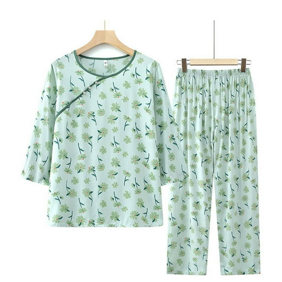 Brilliant Plus Size Sleepwear Women's Button Casual Long Sleeve Tops Loose Printing Pants Home Clothing Pajamas Set