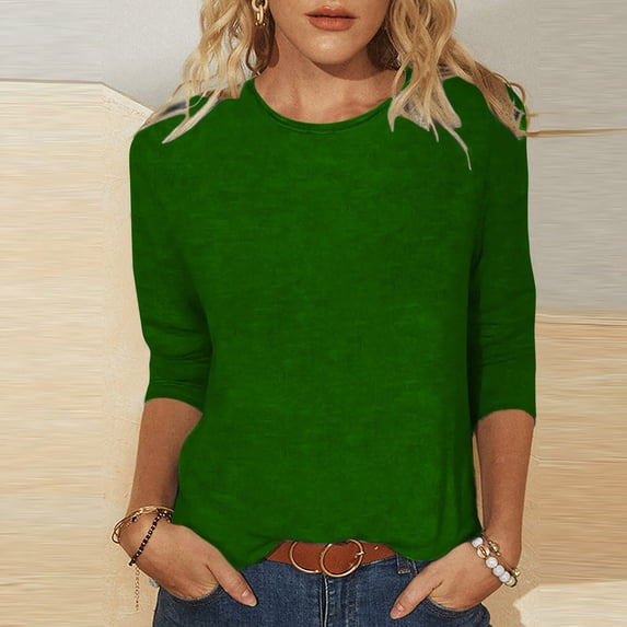 Brilliant Plus Size Tops for Women Summer Clearance Women's Fashion Solid Loose T-shirt Mid-length Blouse Round Neck Casual Tops Green XL
