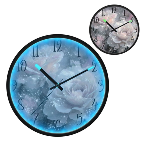 Brilliant Rose Luminous Wall Clock with Sound-Activated LED 12-Inch Silent Acrylic Timepiece for Bedroom Livingroom or Office