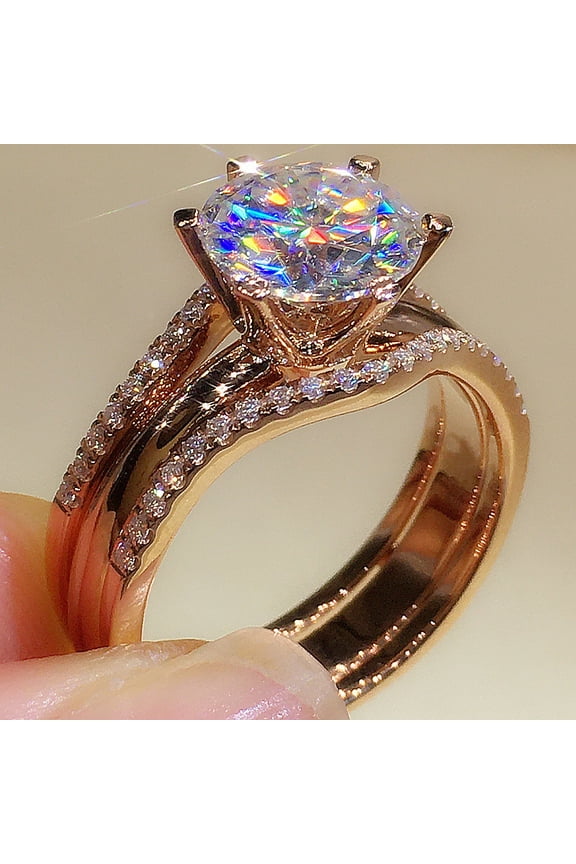 Brilliant Round Cut Solitaire Lab Created Diamond  Ring for Women,Pave Halo Bridal Engagement Wedding Ring Band Set 18k Rose Gold Plated