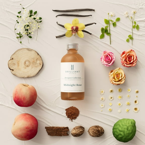 Brilliant Scents - Midnight Rose | Inspired By: Le Labo Rose 31 | Luxury Home & Business Scent | Bergamot, Peach, Vanilla- Fragrance Oil - 120ml