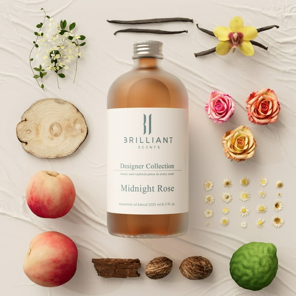 Brilliant Scents - Midnight Rose | Inspired By: Le Labo Rose 31 | Luxury Home & Business Scent | Bergamot, Peach, Vanilla- Fragrance Oil - 200ml