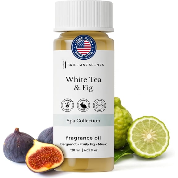 Brilliant Scents White Tea & Fig Fragrance Oil for Diffuser, 120ml - Premium Home & Hotel Essential Oil for Waterless & Cold Air Diffusers, USA Made