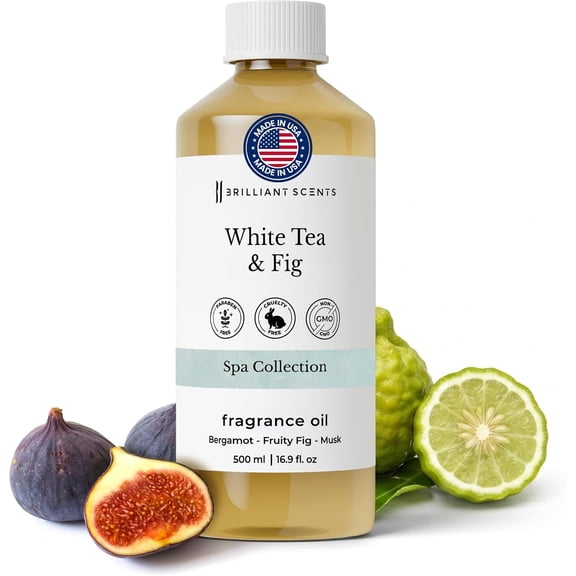 Brilliant Scents White Tea & Fig Fragrance Oil for Diffuser, 500ml - Premium Home & Hotel Essential Oil for Waterless & Cold Air Diffusers, USA Made