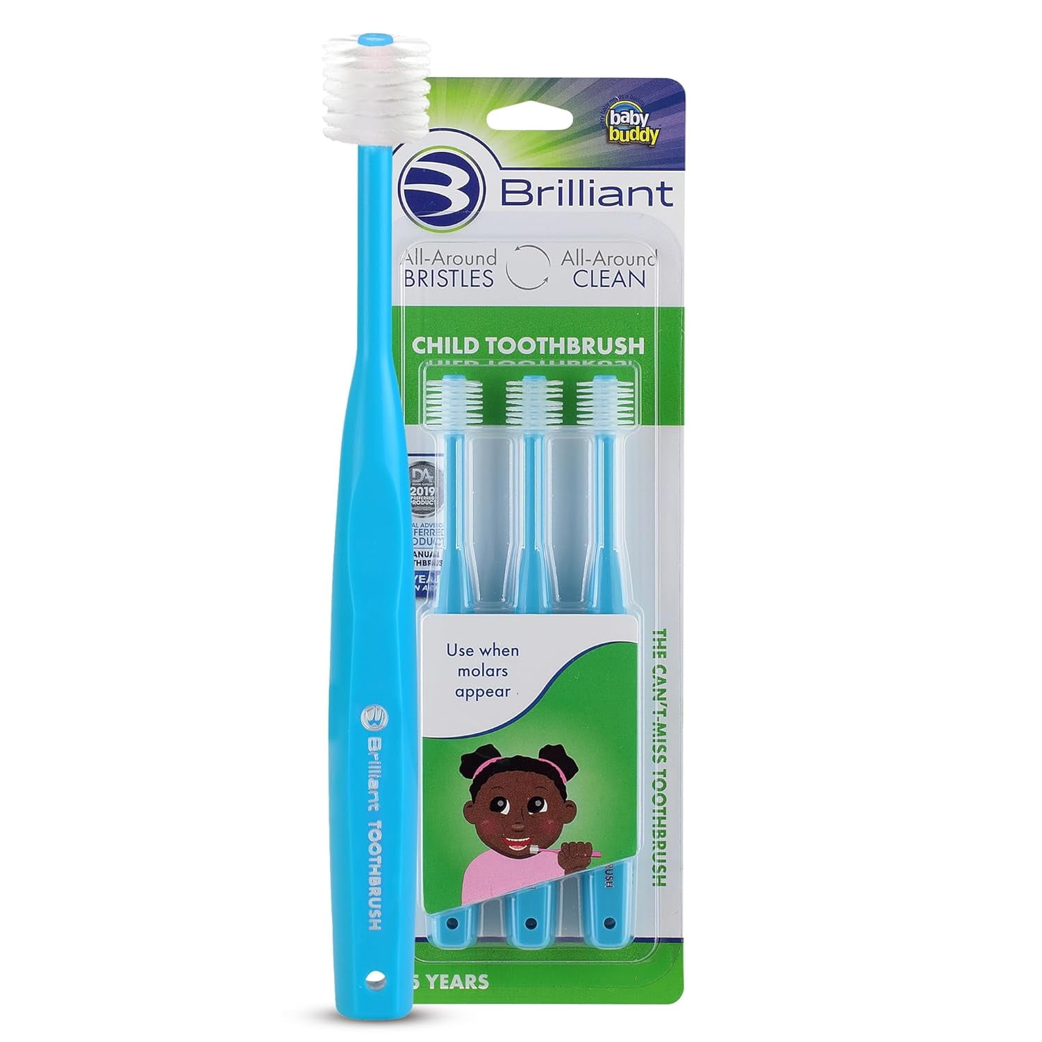 Brilliant Child Toothbrush, BPA Free Soft Bristles, Sky Blue, 3 Count