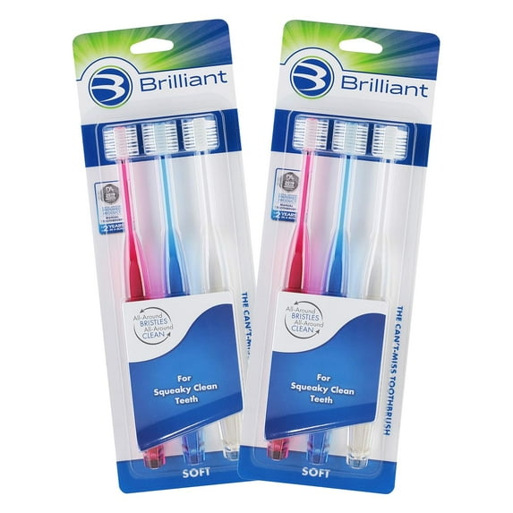 Brilliant Soft Adult Toothbrush, 10,000+ Microfiber Bristles for Cleaner Mouth, Multicolor, 6-Pack