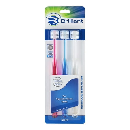 Brilliant Soft Adult Toothbrush, Over 15,000 Microfiber Bristles, Multicolor, 3 Pack