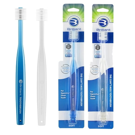 Brilliant Soft Adult Toothbrush, Over 10,000 Microfiber Bristles for a Noticeably Cleaner Feeling Mouth, Blue-Clear, 2pk