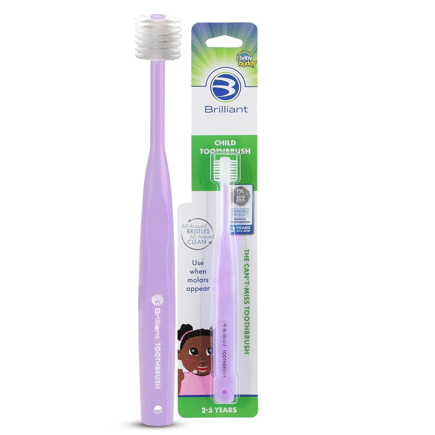 Brilliant Soft Child Toothbrush, Ages 2-5 Years, Round Head, Cleans All-Around, Lilac, 1 Pack