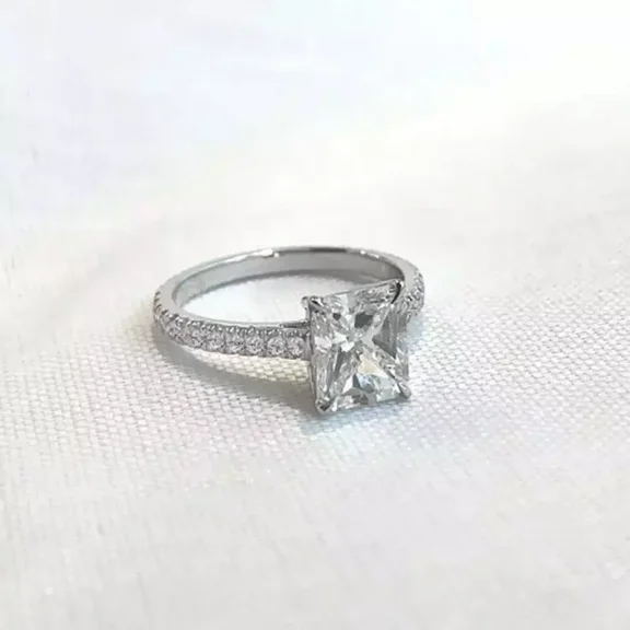 Brilliant Solitaire With Accents Engagement Ring 925 Sterlinq Silver Princess Cut Moissanite Ring Valentine's Day Gift for Her