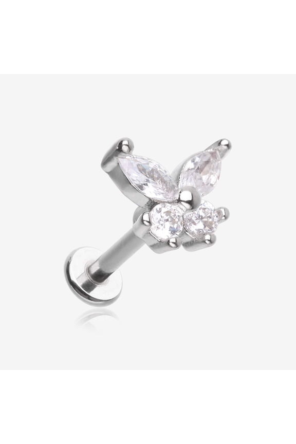 Brilliant Sparkle Butterfly Prong Gem Top Flat Back Stud Labret