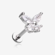 Brilliant Sparkle Butterfly Prong Gem Top Flat Back Stud Labret