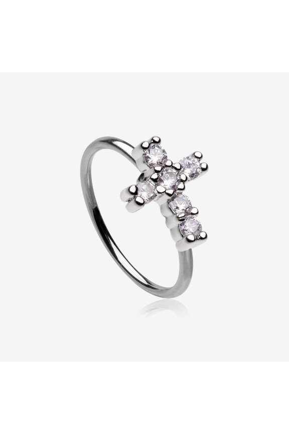 Brilliant Sparkle Cross Multi-Gem Bendable Hoop Ring