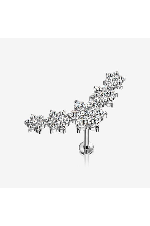 Brilliant Sparkle Flower Journey Top Internally Threaded Steel Labret