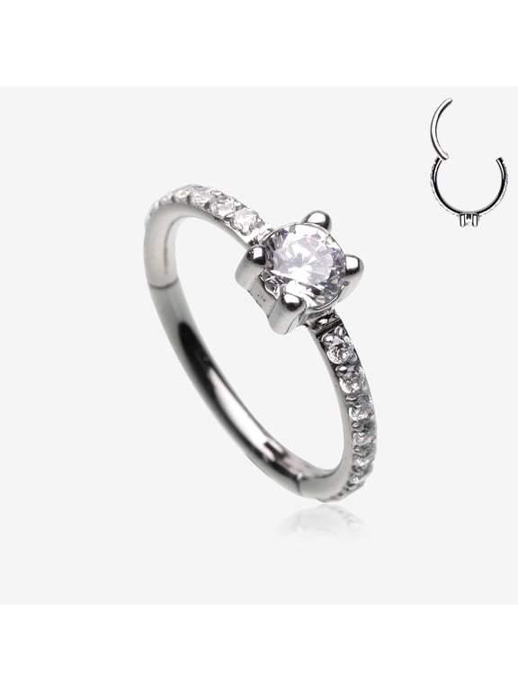 Brilliant Sparkle Solitaire CZ Multi-Gem Side Facing Seamless Clicker Hoop Ring