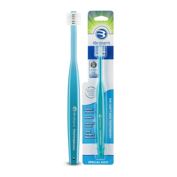 Brilliant Special Soft Round Adult Toothbrush for Post Chemo, Surgery, Oral Health Teal, 1 Count