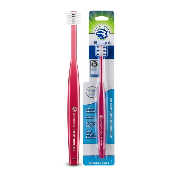 Brilliant Special Soft Round Head Toothbrush for Post Chemo, Surgery, Compromised Oral Health, Softest Brilliant, Raspberry 1 Count