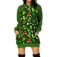 thumbnail image 1 of Brilliant St. Patrick's Day Dress Fashion Women Clover Print Pullover Pocket Hooded Long Sleeve Loose Dress Spring Dresses 2024(Multi-color,M), 1 of 4