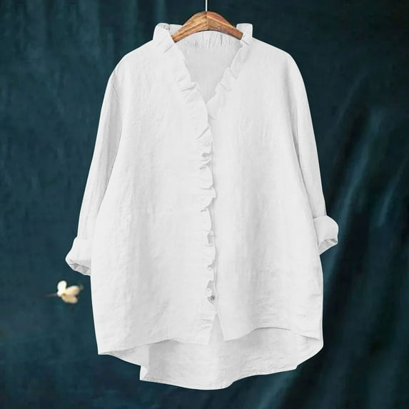 Brilliant Summer Tops for Women Plus Size Women's Fashion Summer V Neck Leisure Three-quarter Sleeve Solid White S