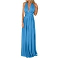 thumbnail image 1 of Brilliant Summer Dresses for Women Long Women's Deep V Neck Maxi Full Length High Waist Backless Sexy Lace-up formal Dress Long Dress Blue XL, 1 of 3