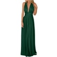 thumbnail image 1 of Brilliant Summer Dresses for Women Long Women's Deep V Neck Maxi Full Length High Waist Backless Sexy Lace-up formal Dress Long Dress Green M, 1 of 3