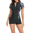 thumbnail image 1 of Brilliant Swimsuit Women Short Sleeve Diving Suit Siamese Sexy Summer Beach Surfing one-Piece Zipper Swimwear Summer 2024 Black L, 1 of 7