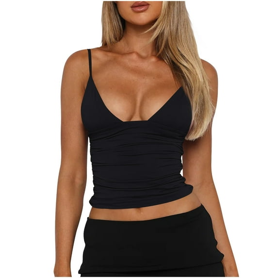 Brilliant Tank Tops For Women under $5 Camisole Spaghetti Strap Fashion Women Sleeveless Garment Comfortable Breathable V-Neck Blouses Tops Vest Summer Tunic Tops Black S
