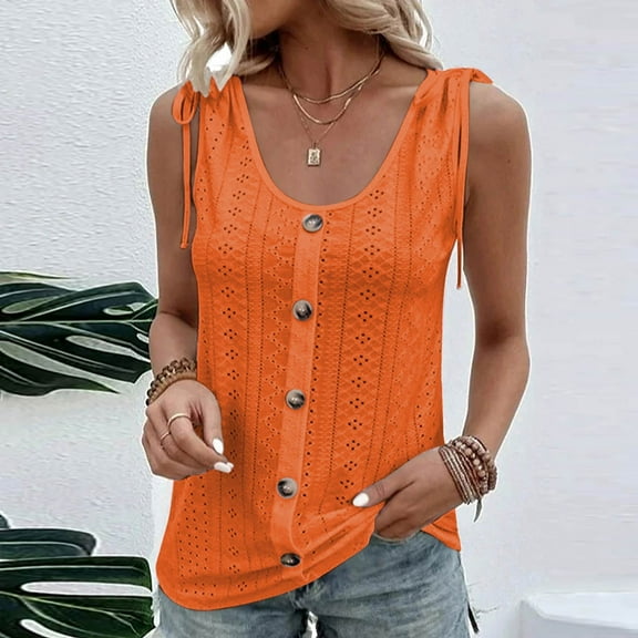 Brilliant Tank Tops for Women under $5 Spring Summer Sleeveless Round-Neck Fashion Camisoles Solid Color Casual for Women Tank Tops for Women Plus Size Tunic Tops Blouse Orange L
