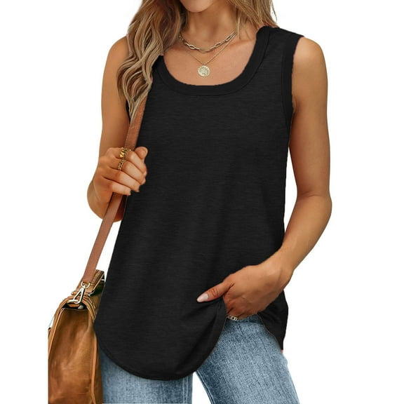 Brilliant Tank Tops for Women Plus Size 3x Women's Summer Casual Loose Fit Pleated Square Neck Sleeveless Tops (Black,M)