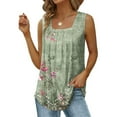 thumbnail image 1 of Brilliant Tank Tops for Women Plus Size 3x Women's Summer Casual Loose Fit Pleated Square Neck Sleeveless Tops (Green,L), 1 of 5