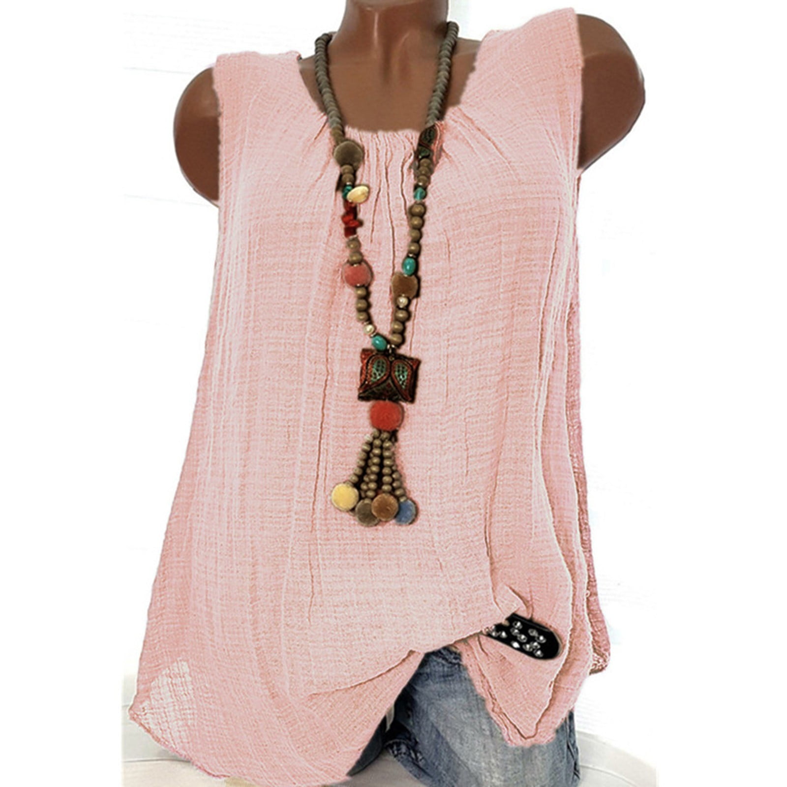 Plus Size Summer Round Neck Pleated Tank Top main image 1