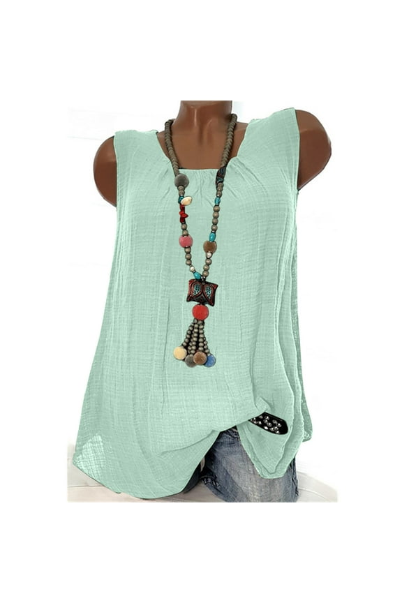 Brilliant Tank Tops for Women Plus Size 3x Women's Summer Solid Color Casual Loose Fit Pleated Round Neck Sleeveless Tops (Blue,L)