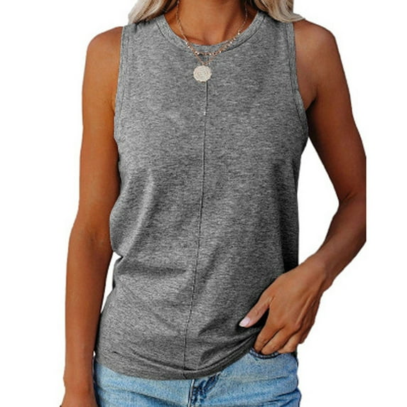 Brilliant Tank Tops for Women Plus Size Summer Women Solid Color V-Neck Pocket Sleeveless Casual Tee Tops (Gray,XXL)