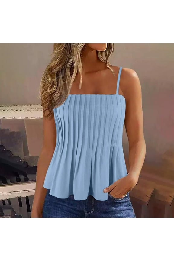 Brilliant Tank Tops for Women Plus Size Women Casual Frill Smocked Crop Top Tie Shoulder Strap Vest Blouse (Red,L)