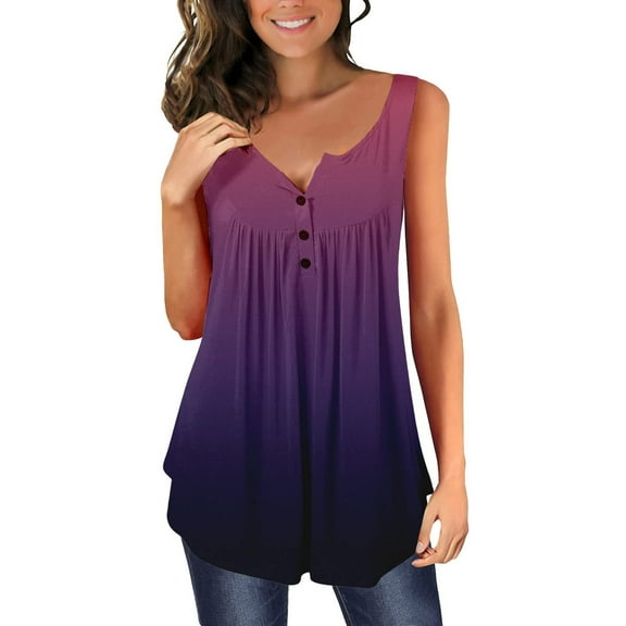 Brilliant Tank Tops for Women Plus Size Women Fashion V- Neck Floral Printed Tunic Tops Buttons Short Sleeveless T-shirt (0,XXL)