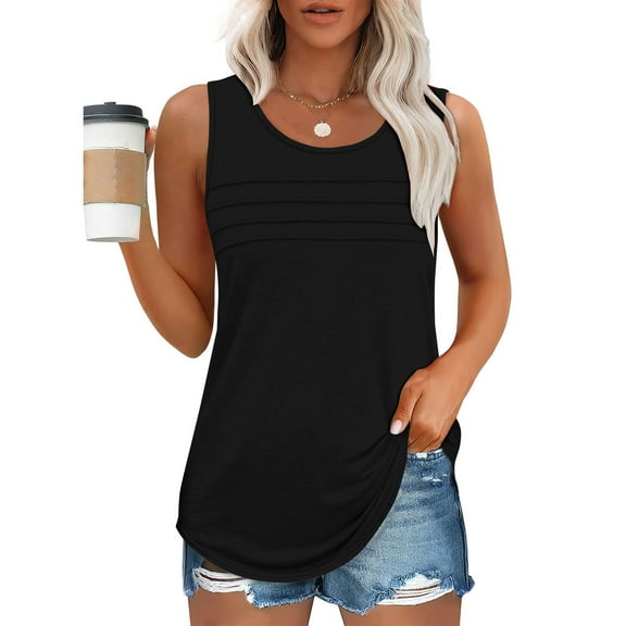 Brilliant Tank Tops for Women Plus Size Women's New Solid Color Round Neck Camisole Sleeveless Tank Tops Black L