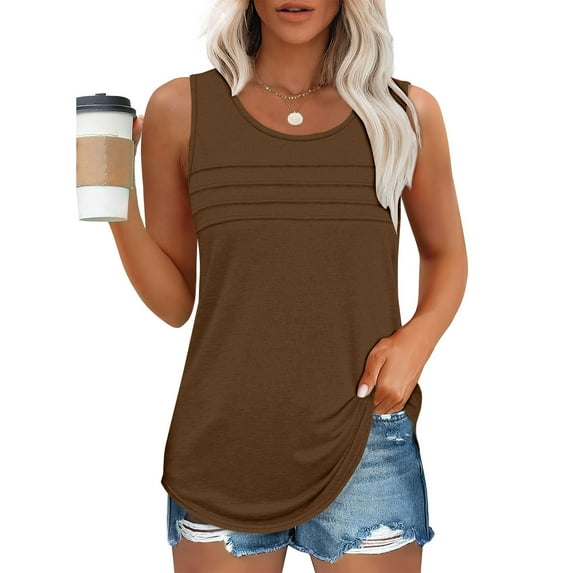 Brilliant Tank Tops for Women Plus Size Women's New Solid Color Round Neck Camisole Sleeveless Tank Tops Brown XL
